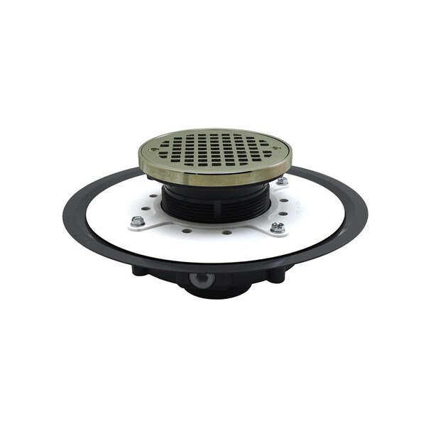 Jones Stephens 2in. Heavy Duty PVC Drain Base with 3-1/2in. Plastic Spud and 6in. Nickel Bronze Strainer with Ring D50053 - main